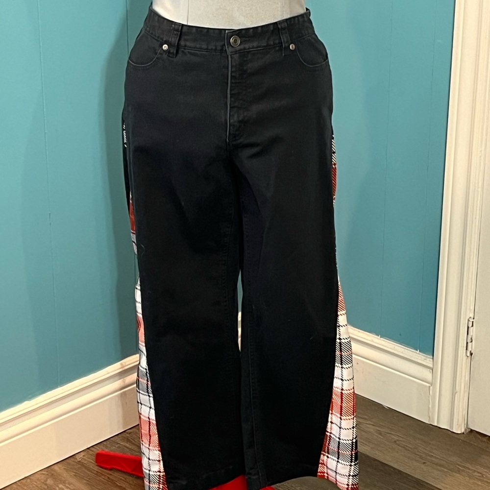 Upcycled - Northern Reflections Black Denim with Plaid Accents